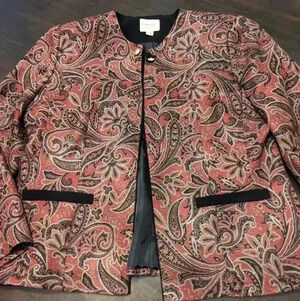 Burnt Orange Floral Cardigan Jacket Button Detail - 14 Petite